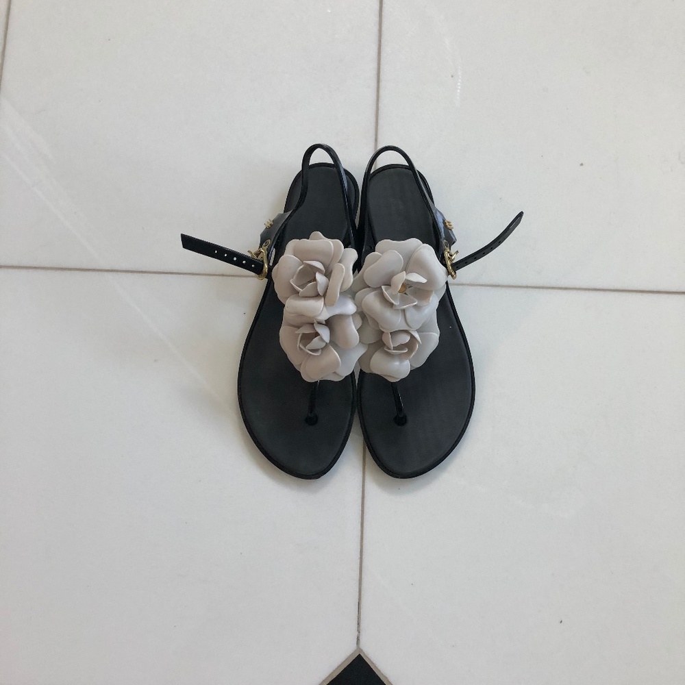 Melissa Black and White Sandals with flowers